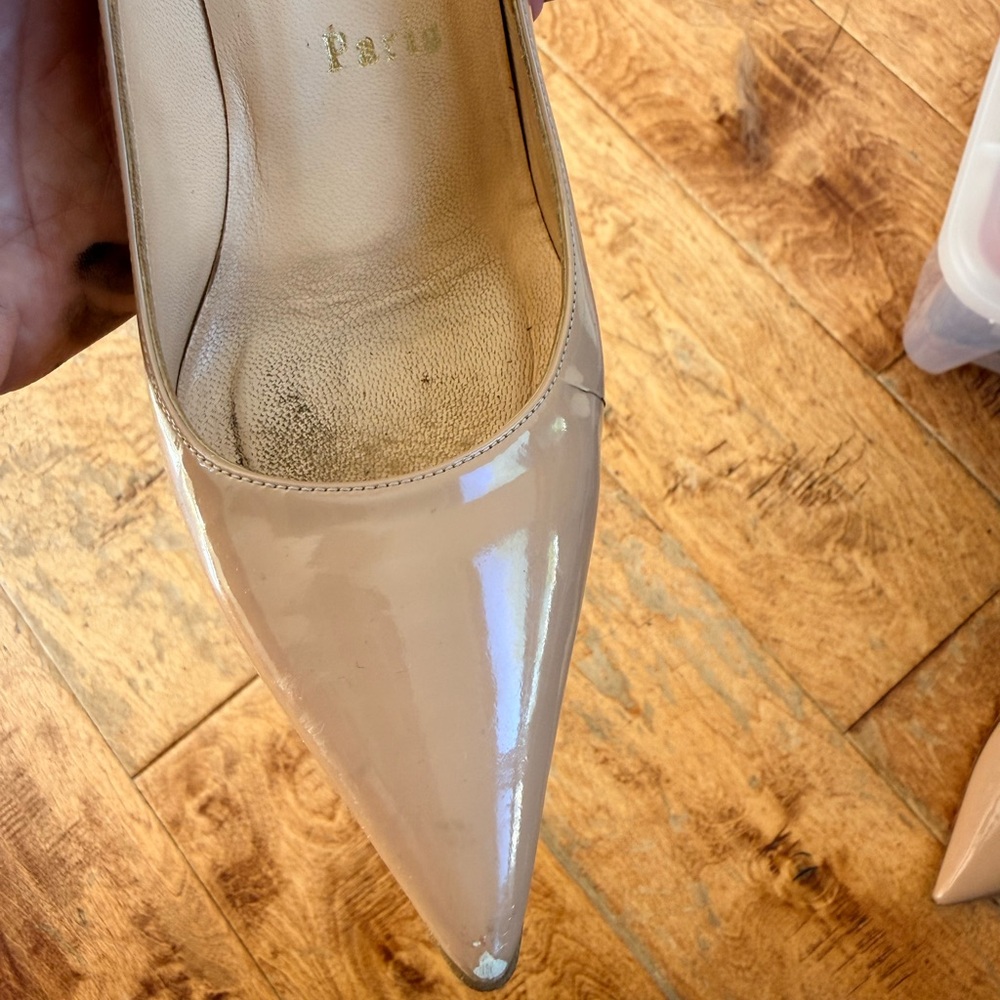 Christian Louboutin Nude Patent Pointed Toe Pumps - Classic Beige - size 36 - Picture 8 of 8